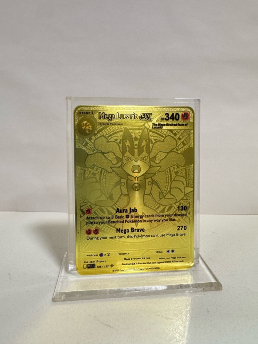 Pokemon Mega Lucario EX 188/132 Gold Metal Card Collectible/Gift/Fan Art